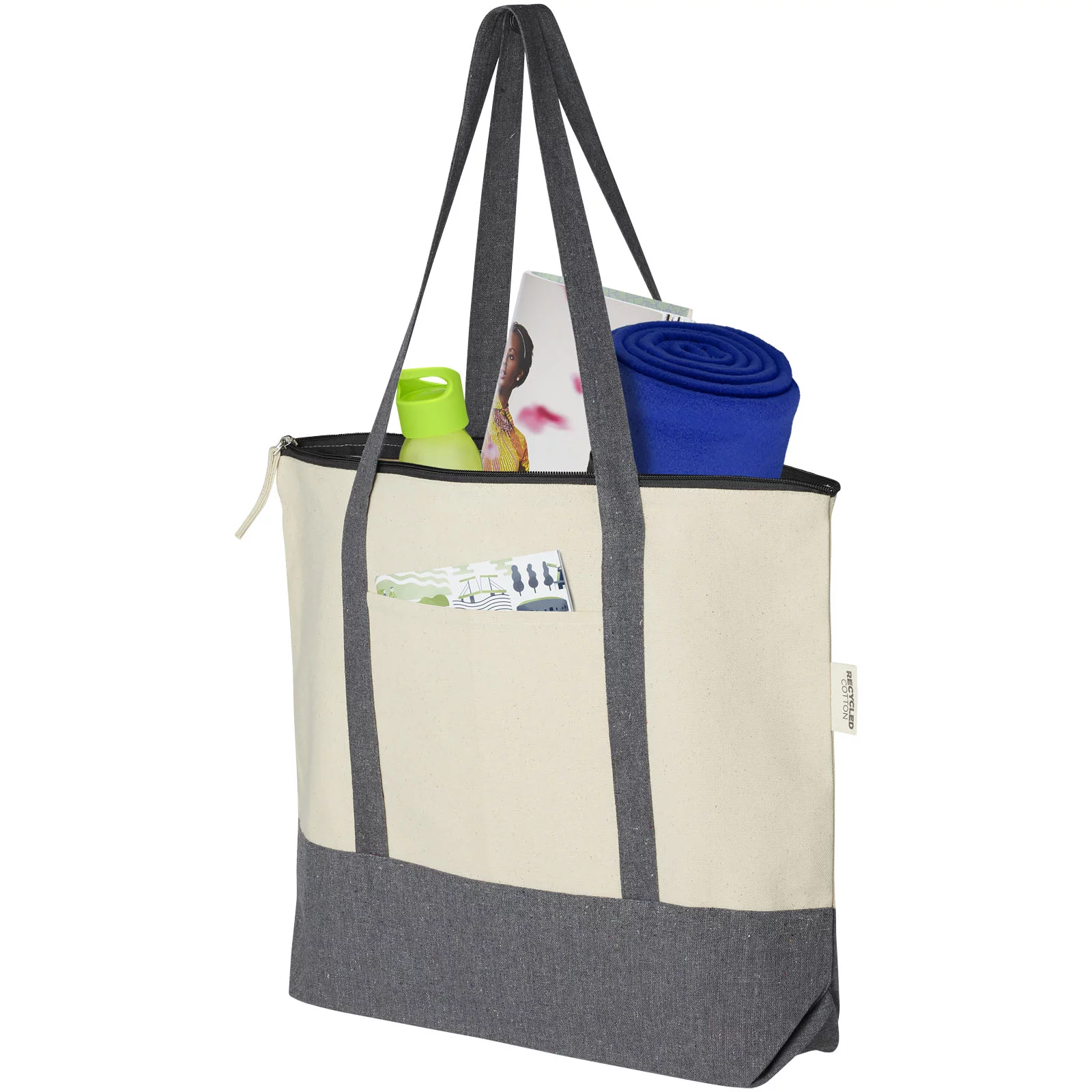 Repose 320 g m recycled cotton zippered tote bag 10Ls Shopping