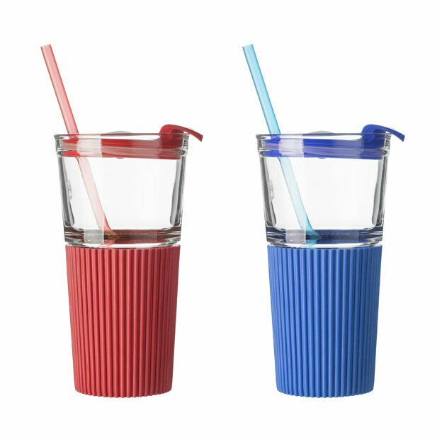 Glass Drinking Mugs with Matching Straws Branded by Redbows