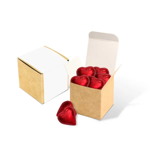 Eco Kraft Cube Milk Chocolate Red Hearts