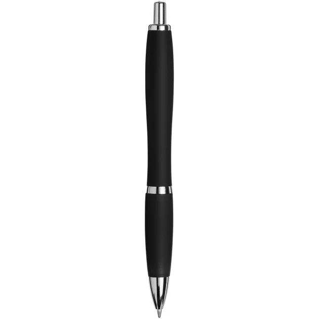 Curvy ballpoint pen with soft feel barrel