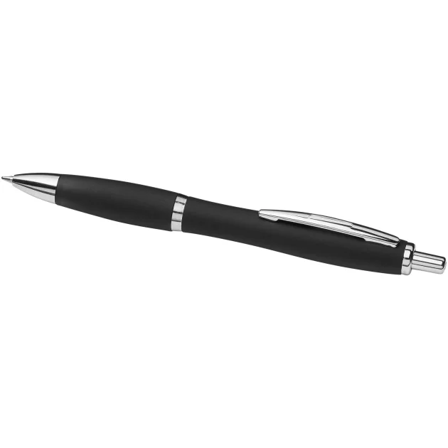 Curvy ballpoint pen with soft feel barrel