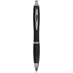 Curvy ballpoint pen with soft feel barrel