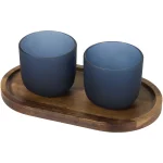 Male wooden serving tray and glass cups set