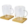 Manti 2-piece 350 ml double-wall glass cup with bamboo coaster 